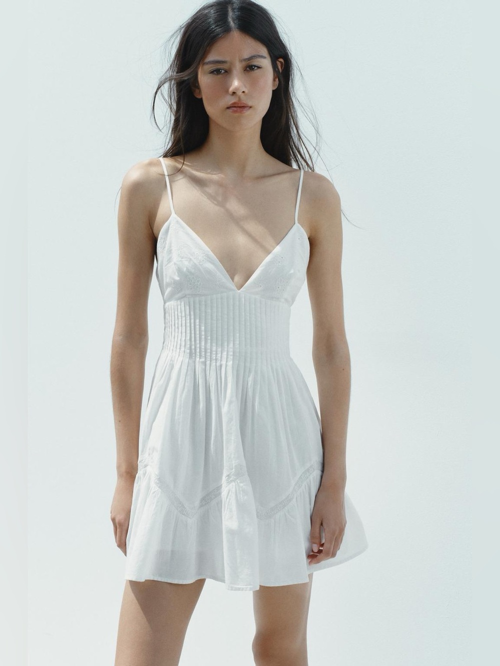 ZARA White Cotton Short dress with embroidery & straps. NWT XL
